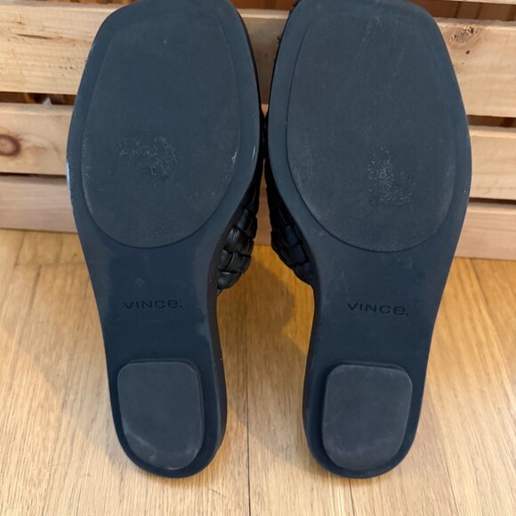 Vince Size 6.5 Black Rumi Woven Leather Slip On Comfort Flats Slide Sandals - Picture 11 of 16
